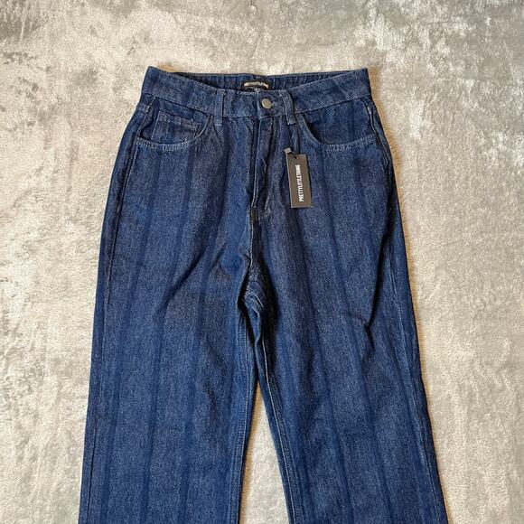 PrettyLittleThing Indigo Wash Stripe Denim Straight Leg Jeans Size 4 New - Picture 2 of 9